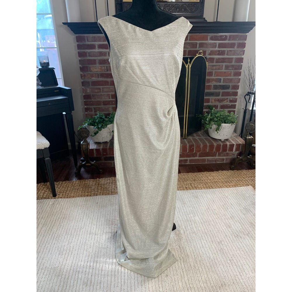 Lauren Ralph Lauren Metallic‎ Champagne Gold  Evening Gown Size 10 Maxi Dress